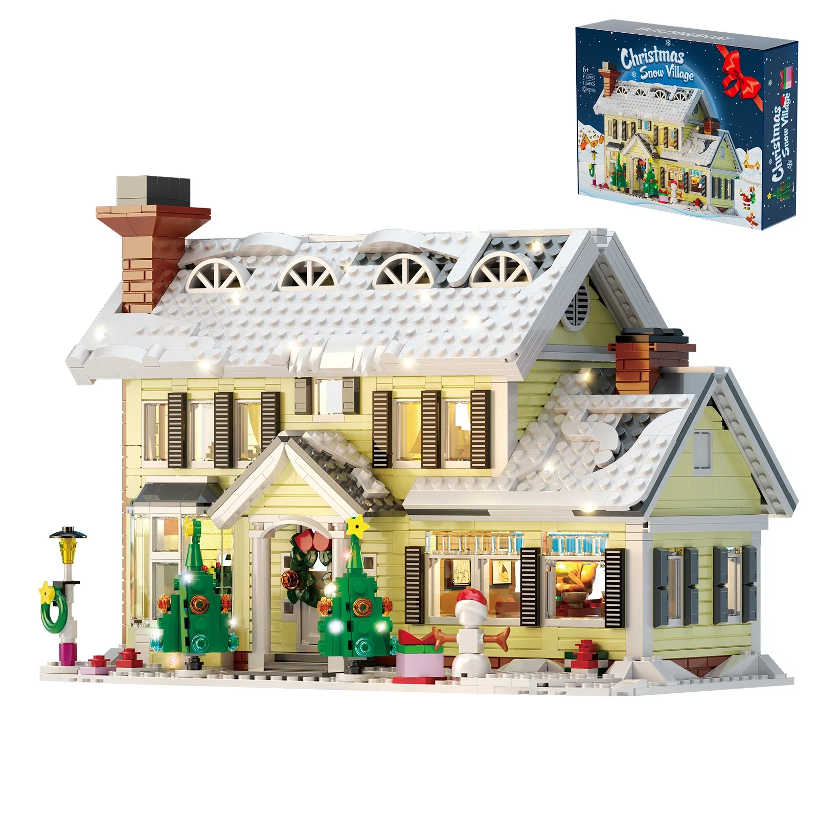 MOC Christmas Snow Village House Building Blocks Winter Resort Street View Idea Set with Light Model Toys Kids Xmas Holiday Gift