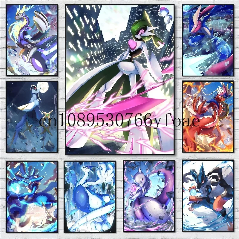 

Pokemon Poster Japanese Anime Peripheral Decor Mewtwo Gyarados Flygon Wall Art Canvas Painting Modern Room Decorate Picture