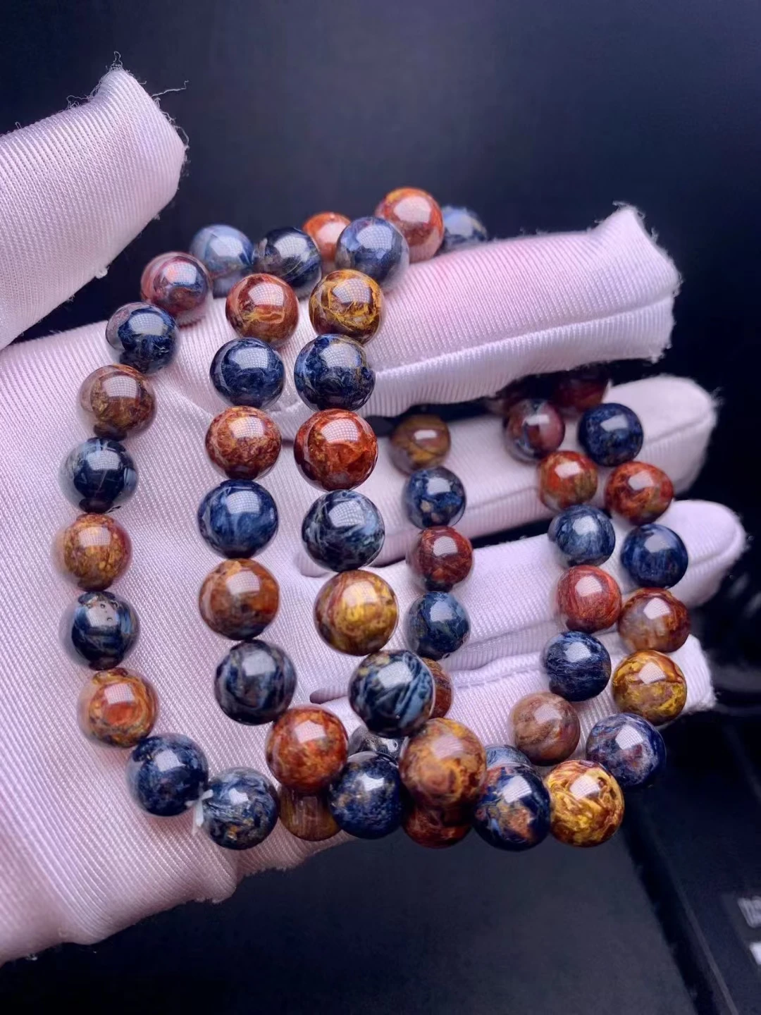 Natural Blue Red Pietersite Round Beads Bracelet Chatoyant 9.5mm Cat Eye Fire Namibia PIetersite AAAAA