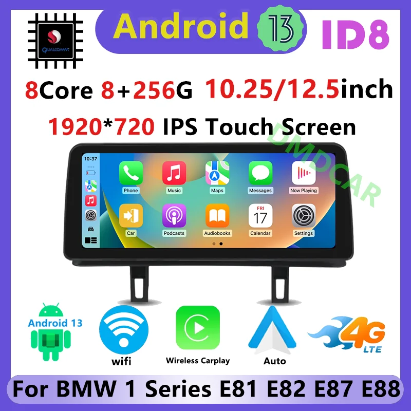 

Snapdragon Android 13 Multimedia 8+256G ID8 10.25" 12.5 Inch GPS Navigation Screen For BMW 1 Series E81 E82 E87 E88 Carplay