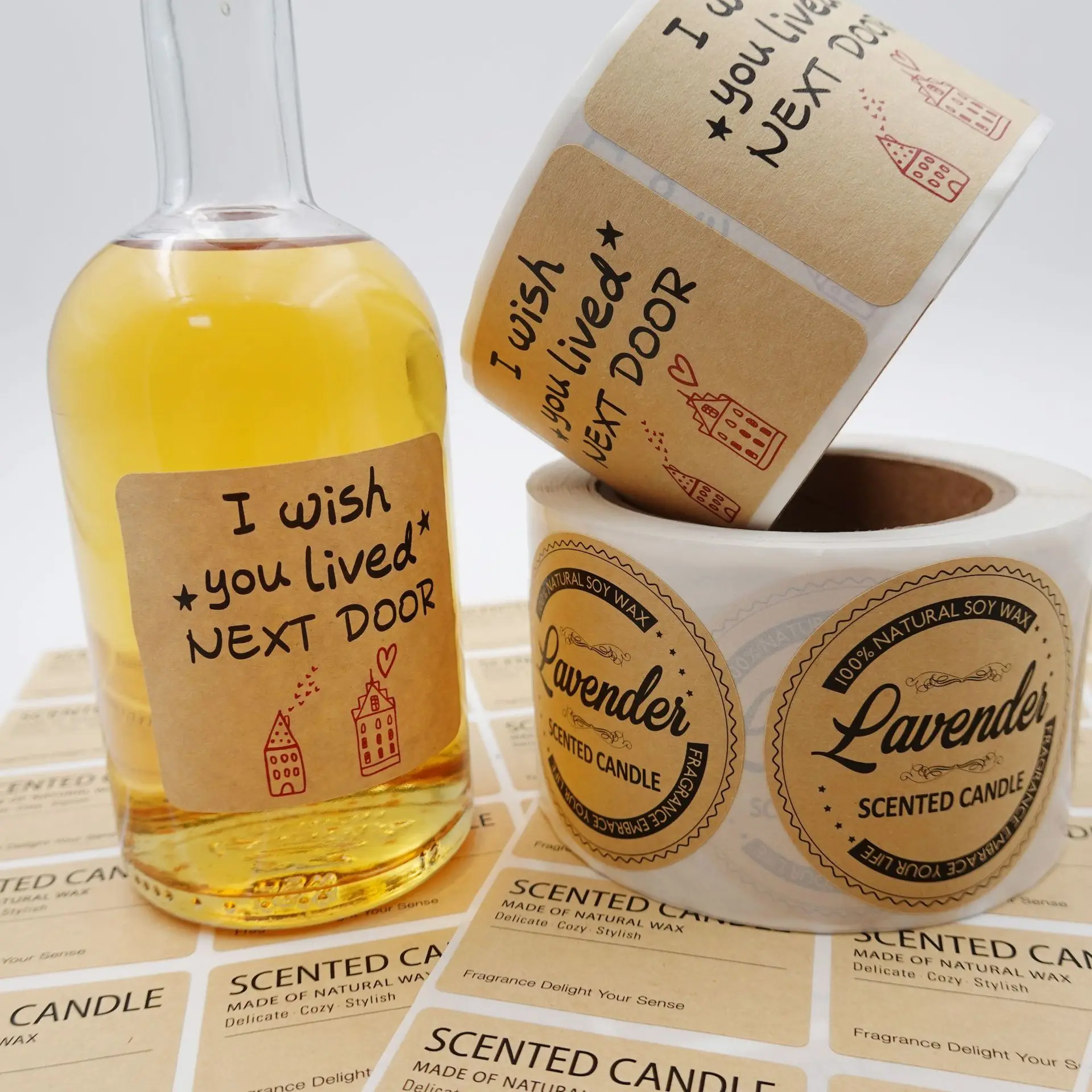 Customized Kraft Paper Round Bottle Stickers Eco-friendly Jar Decoration Rectangle Labels with Personalized Logo