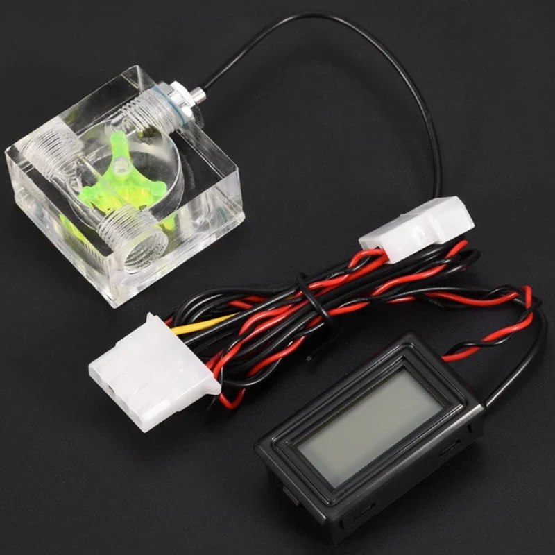 -MEOF Pc 3 Way Flow Meter Digital Thermometer, Computer Water Cooling System Kit With Two Connectors Andwith Pagoda Clip