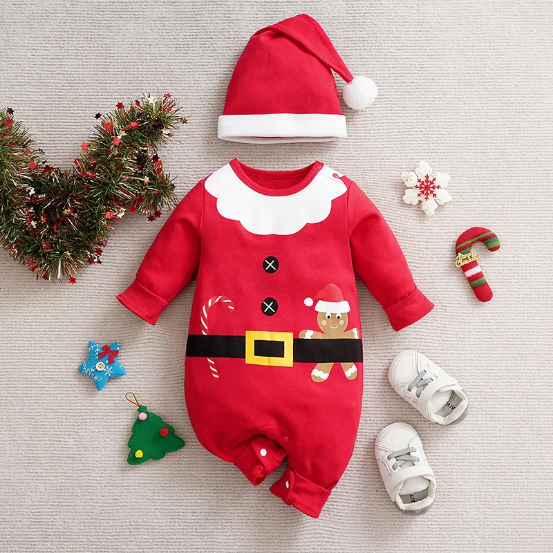 Christmas Cute Gingerbread Man Newborn Clothes Cotton Comfortable 0-18 Boys And Girls Spring AndAutumn Long Sleeve Baby Jumpsuit