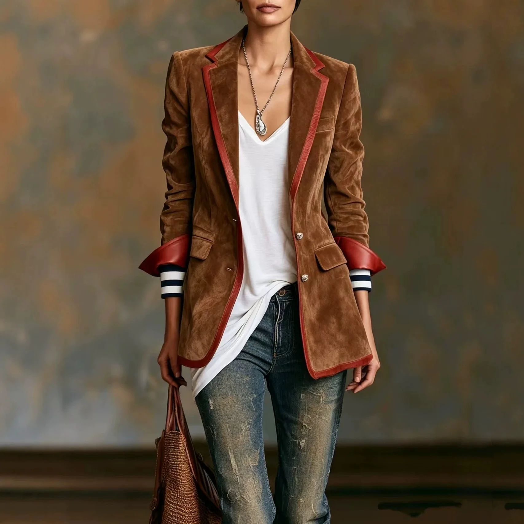 European and American cross-border new high-end retro blazer spring and autumn fashion versatile top casual small suit jacket