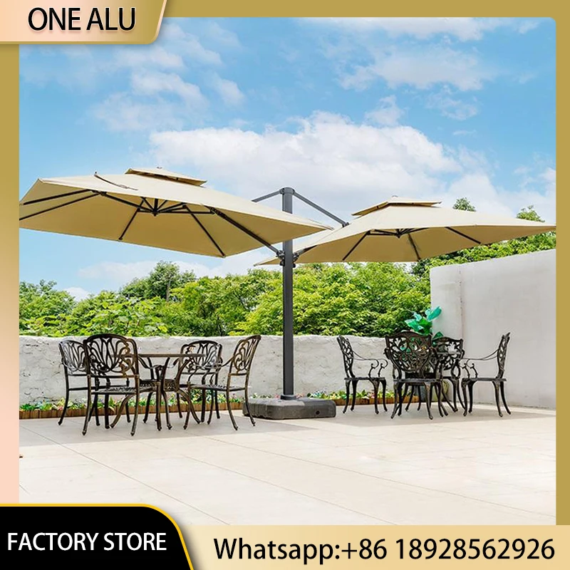 

Decoout Double Tier Offset Cantilever Patio Umbrella Solar LED Lights Large Outdoor Parasol Sunshade Umbrella with Base