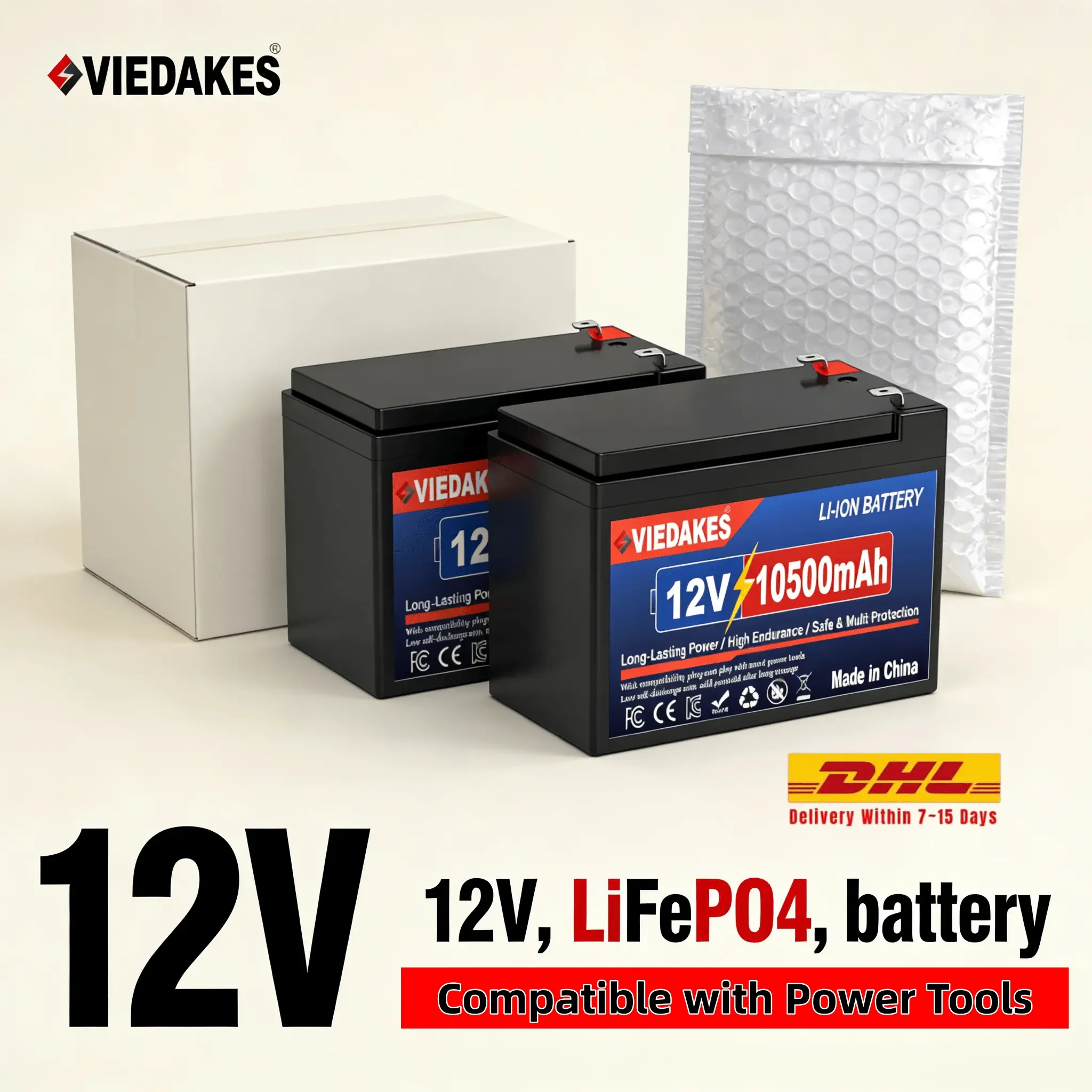 

Аккумулятор VIEDAKES 12V LiFePO4 3S7P 10.5Ач с реальной емкостью 100% и зарядным кабелем для кемпинга и рыболовного снаряжения