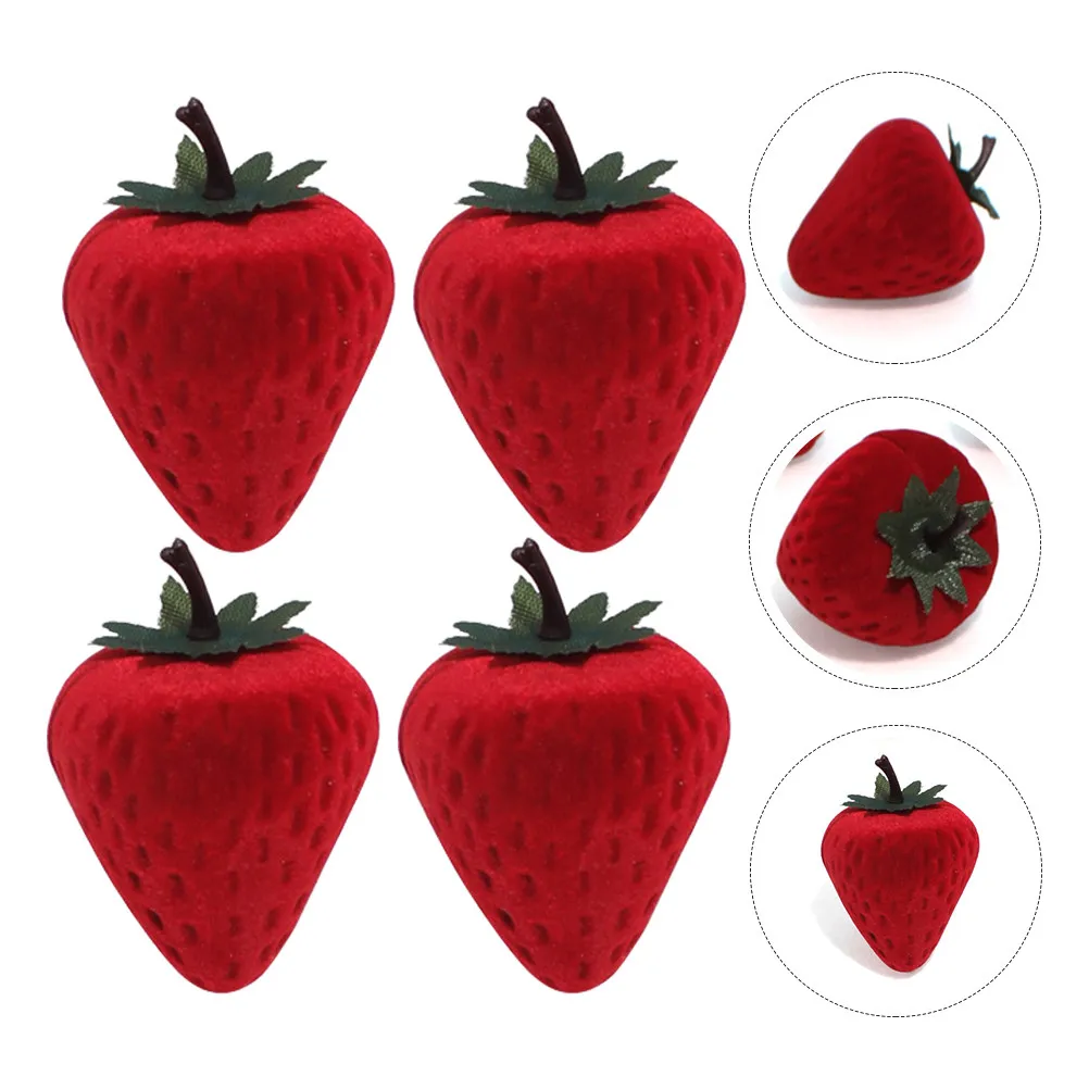 

4Pcs Strawberry-Shaped Ring Box Luxury Jewelry Organizer for Diamond Rings Wedding Ceremony Ring Holder Valentine's Day Gift Box