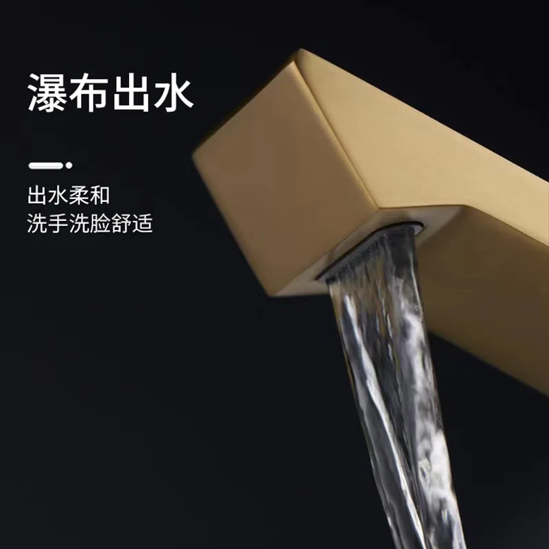 Full Copper Brushed Hot & Cold Basin Faucet Gun Grey Creative Waterfall Bathroom Hand Wash Basin Waterfall Faucet