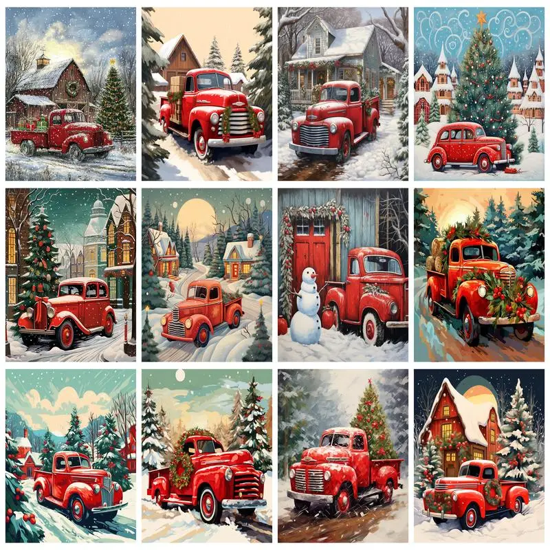 

RUOPOTY пейзажная живопись по номерам Рождественская елка картина наборы для рисования для взрослых раскраска на холсте художественный декор живопись