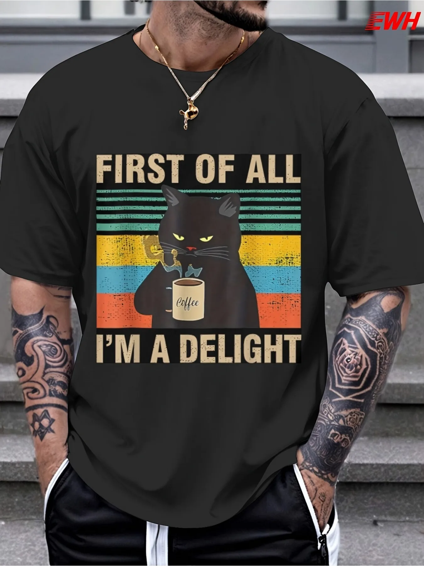 

1pc First Of All I'm A Delight" Sarcastic Angry Cat Print T-Shirt for Men, 100% Cotton Fabric