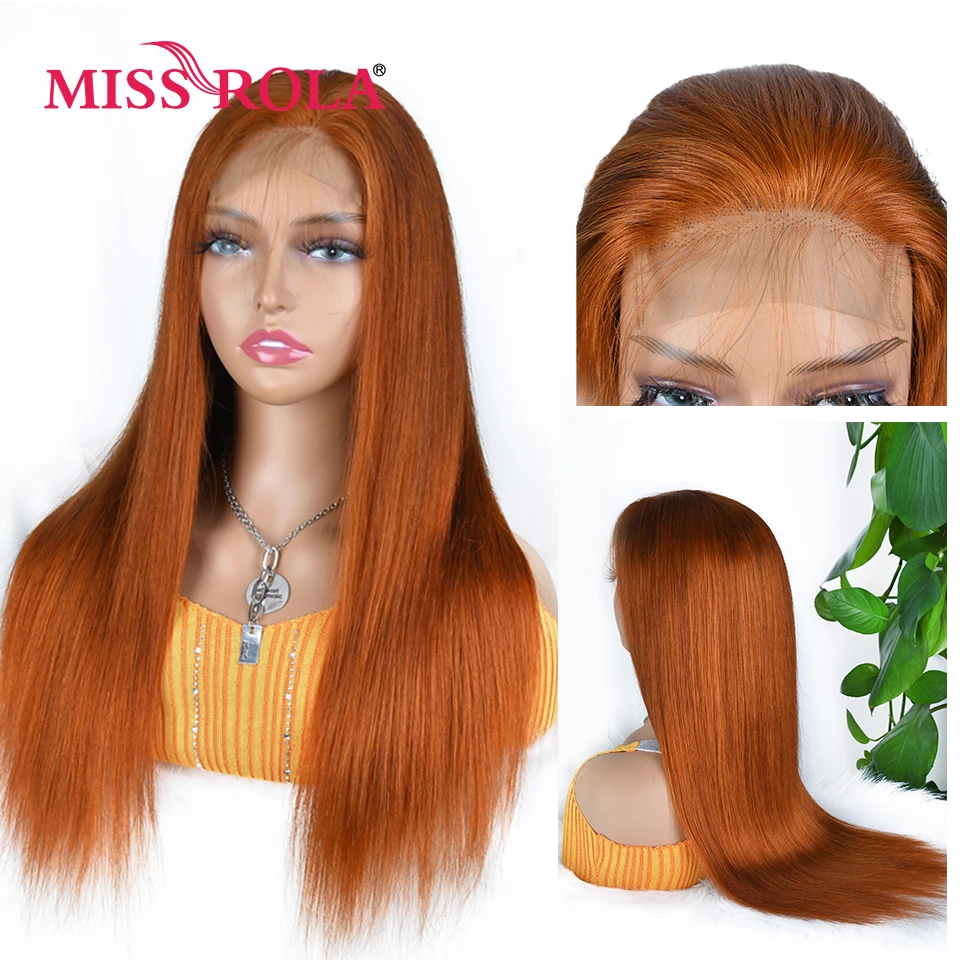 Miss Rola Brazilian 180% Density Staright Hair Wig 4*4 Lace Closure Human Hair Wigs 30# 99J BUG Orange Blonde Remy Pre Plucked