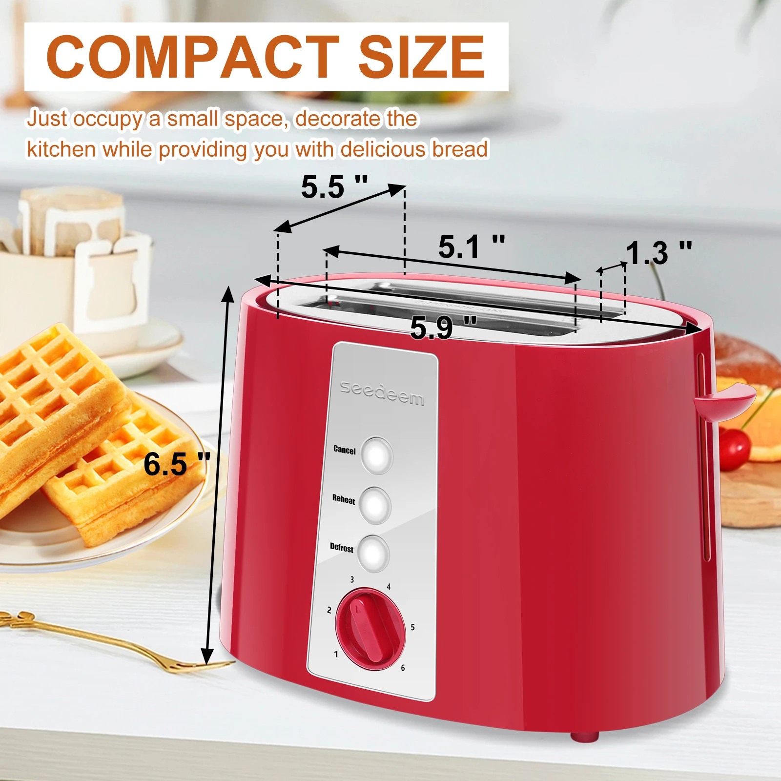 Toaster 2 Slice,7 Shade Settings,3 Basic Function,Extra Wide Slots for Waffle or Bagel,Removable Crumb Tray,750W