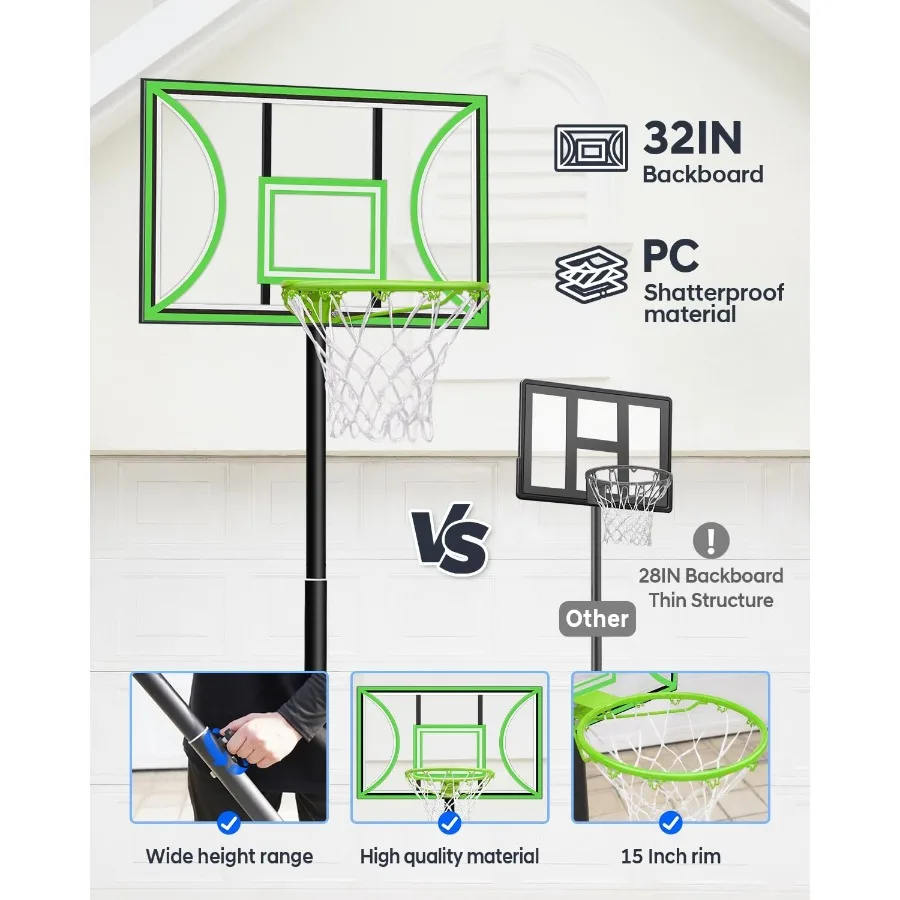 HEROPRO Basketballkorb, verstellbar, 3,310 Fuß, mit 40, bruchsicherer Rückwand, tragbares Basketballtor für Jugendliche, Teenager, Outdoor, Indo