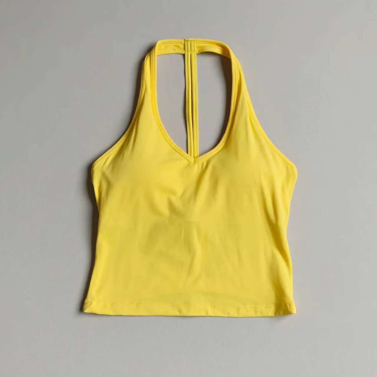 Yoga-Bekleidung mit Brustpolstern Damen-Sport-BH Brustformender V-Ausschnitt Neckholder-Top Fitness-Oberteil für Gym und Lauftraining – Detail 3
