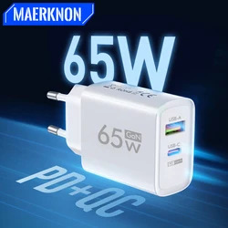 65W GAN Charger USB Type C Charger Phone Charger Fast Charging For iPhone 14 Xiaomi Samsung Quick Charge 3.0 USB C Power Adapter