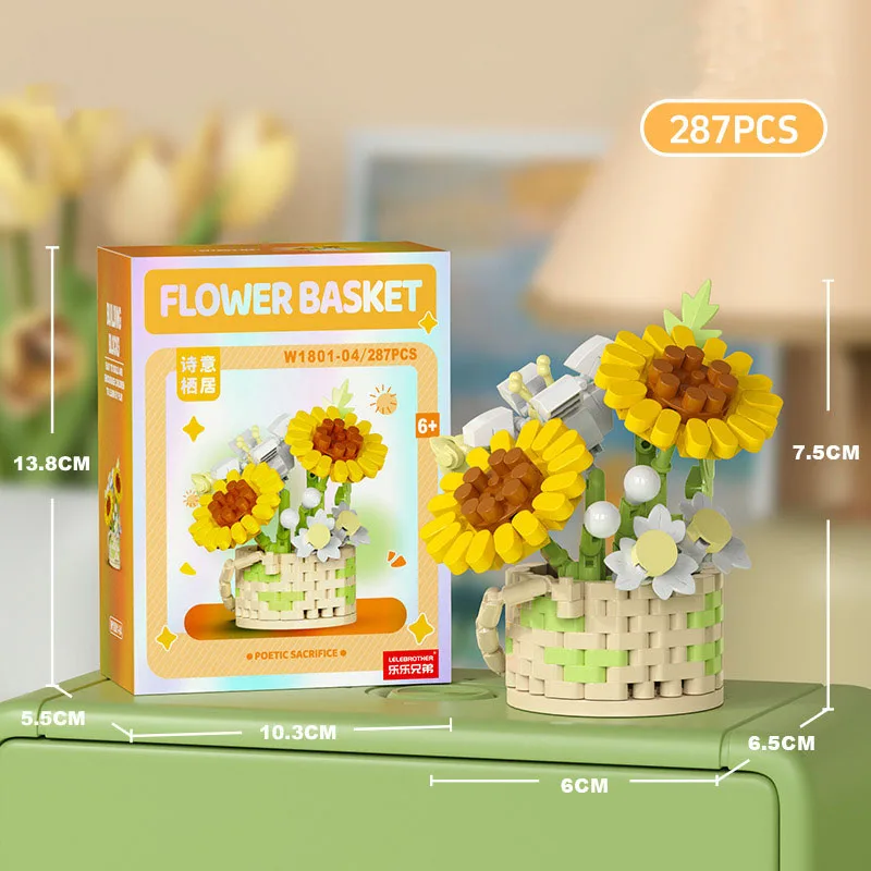 

Цветочные строительные блоки, сделай сам, роза в горшках, подсолнухи, суккуленты, бонсай, дерево, сады, романтическая модель, кирпичи, детские наборы, игрушки