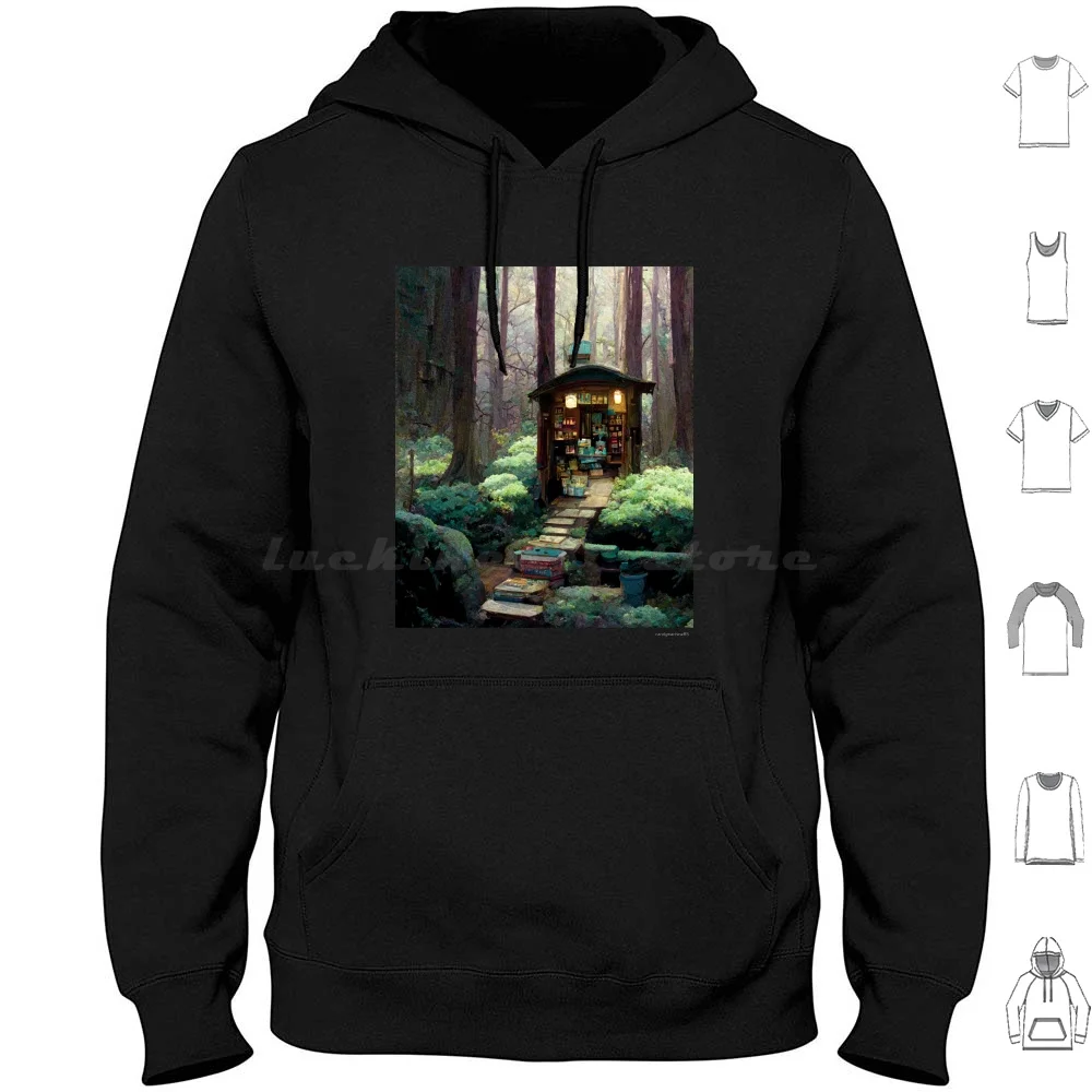 

Волшебный книжный магазин In The Woods Толстовка с капюшоном из хлопка с длинными рукавами Книжный магазин Книжная библиотека Книжная эстетическая читалка Чтение