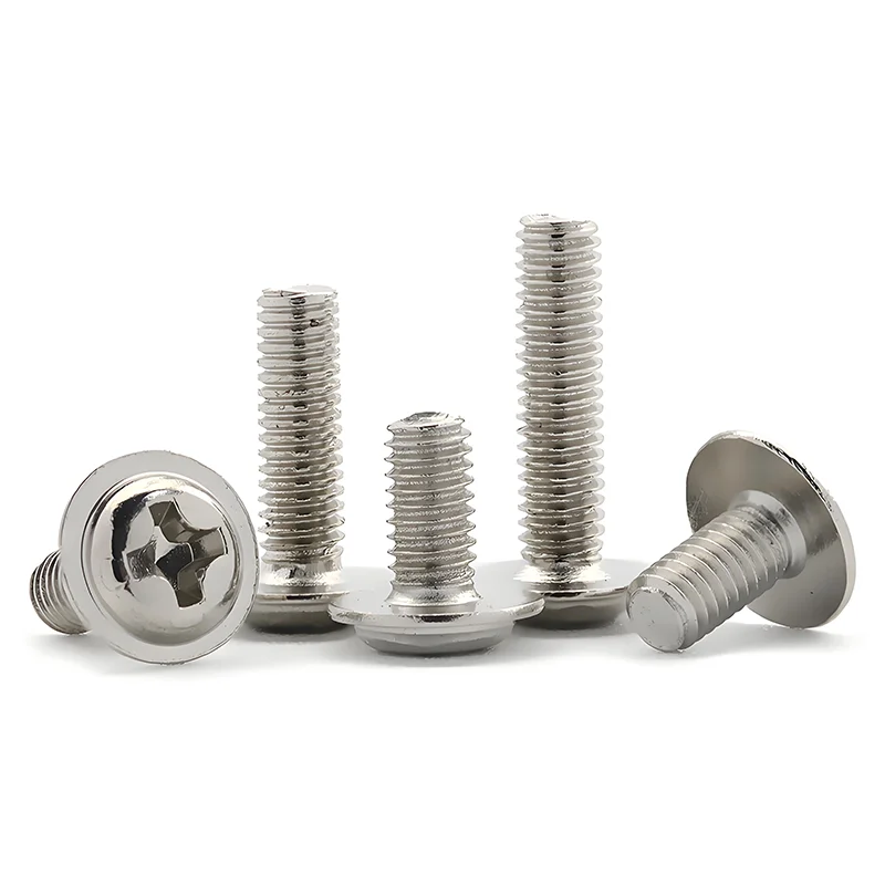 Beicai M1.4 M2 M2.5 M3 M4 M5 M6 Carbon Steel Nickle Plated Phillips Pan Round Truss With Washer Collar Screw Bolt