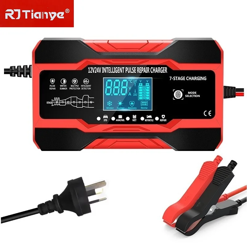 

AU plug 12V 10A/24V 5A Car Battery Charger Touch Screen Pulse Repair Digital LCD Display Smart Fast for Car Motorcycle