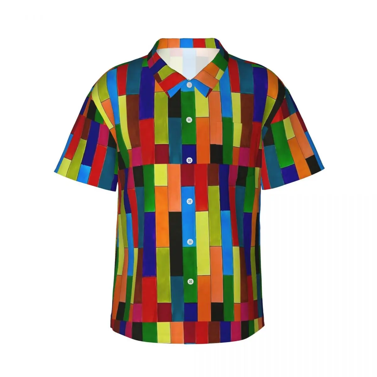 Color Block Vacation Shirt Men Green Red Yellow Casual Shirts Hawaii Short Sleeve Custom Cool Oversize Blouses Gift Idea