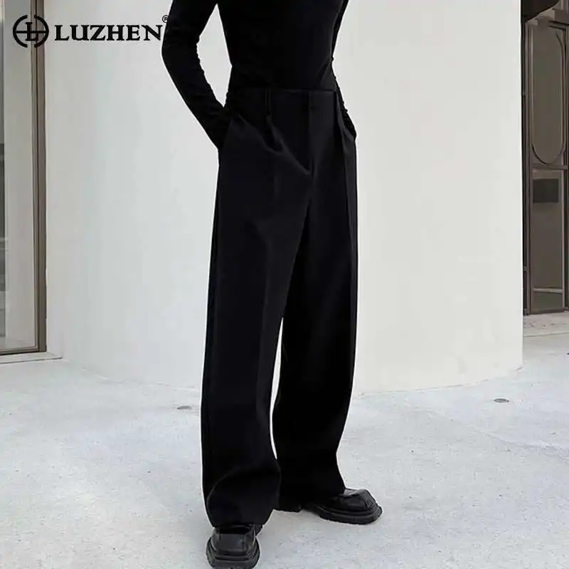 

LUZHEN нишевый дизайн, прямые повседневные брюки, мужские модные элегантные свободные однотонные брюки высокого качества, 2025 г., модная новинка Af0234