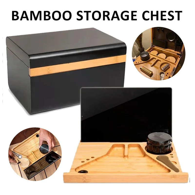 Wooden Stash Box Rolling Tray Bamboo Storage Container Lock 3pcs Glass Jars  Gift Box Set Password Box