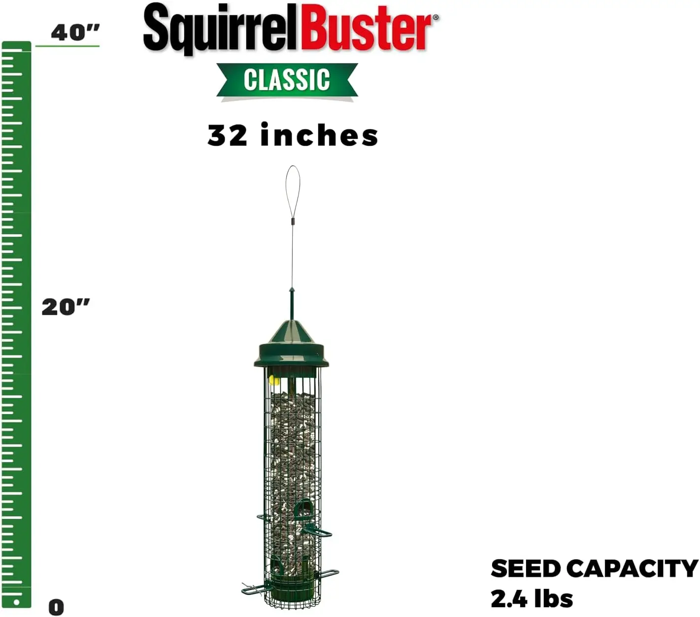 Squirrel Buster Classic Squirrel-proof Bird Feeder w/4 Feeding Ports, 2.4-pound Seed Capacity