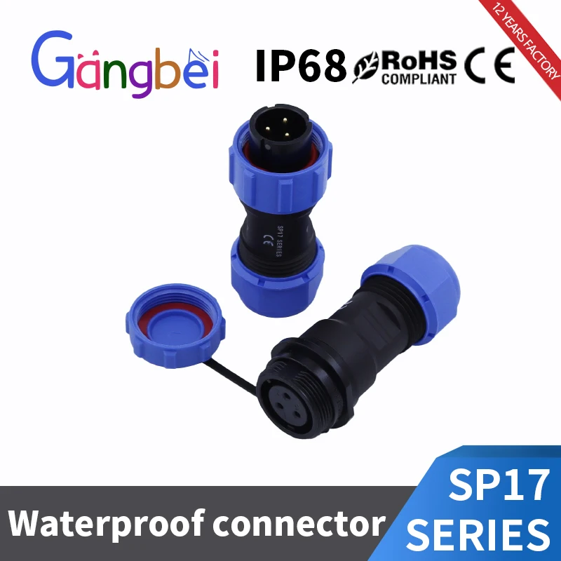 Gangbei Waterproof connector SP17 SP16 IP68 cable connector plug & socket Male and Female 2, 3, 4, 5, 7, 9, 10 Pin Docking