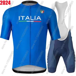 Italy National Team Cycling Jersey 2024 Set Mens Short Sleeve Blue Clothing Road Bike Suit Bicycle Shirt Bib Shorts Maillot