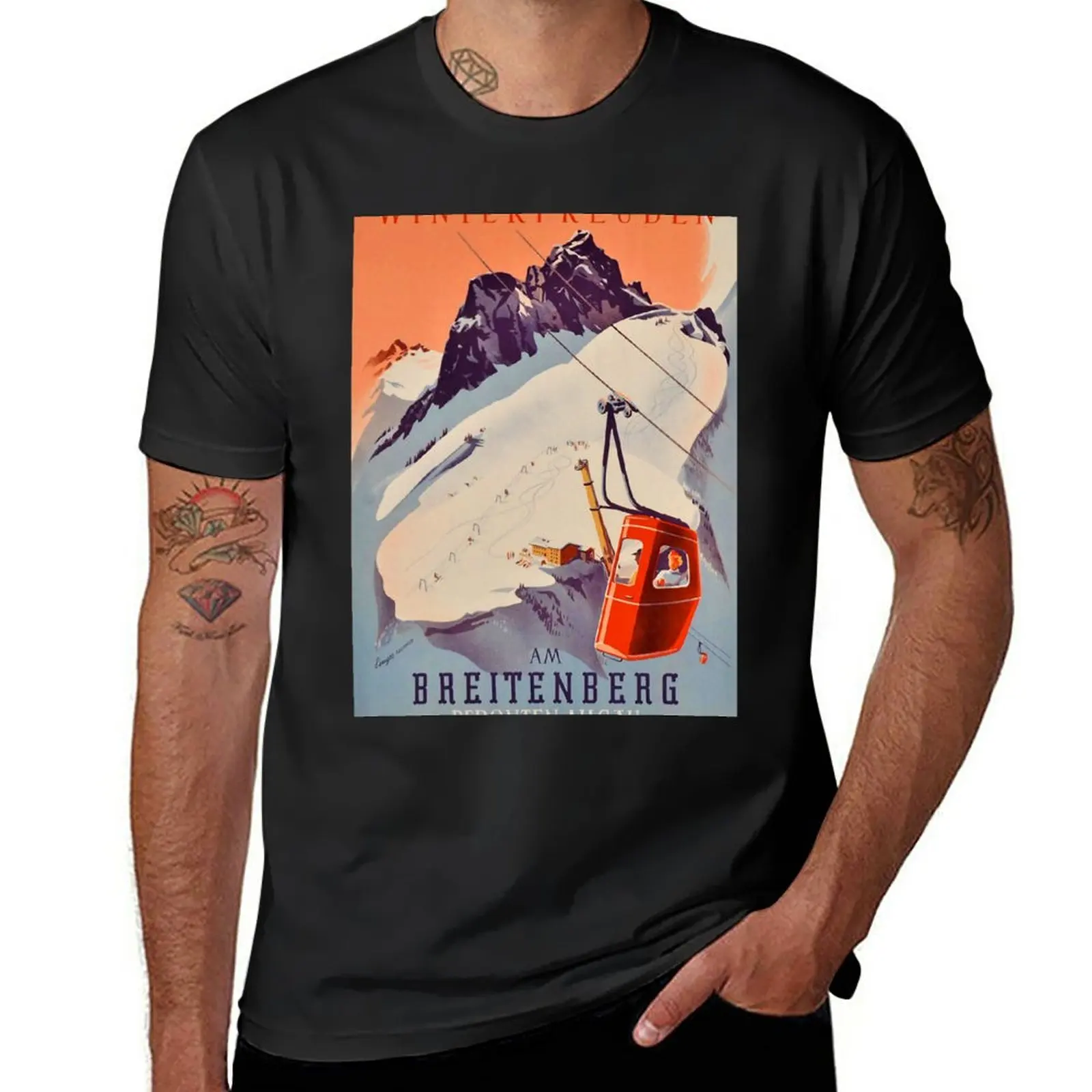 Vintage German Gondola Sport Ski Travel poster T-Shirt aesthetic clothes heavyweights sublime big and tall t shirts for men