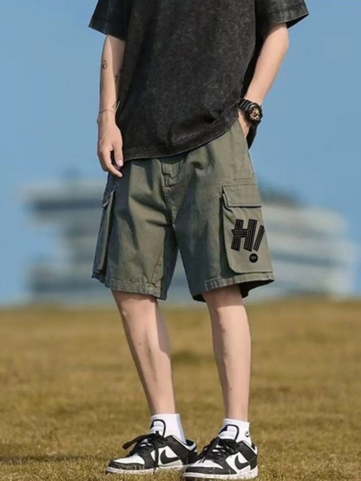 

Casual Men's ort Pants 5-Part Straight Tube Thin Summer Workwear Loose Fit Polyester Fiber Youthful Energy Sle