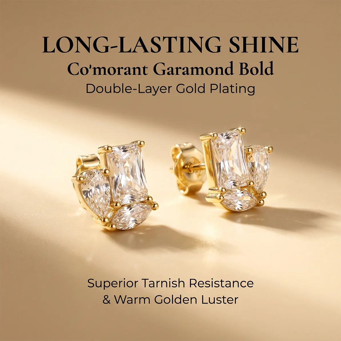 Moonmory Minimalistische Ohrringe mit einzigartigem Design, Birnen-, Marquise- und Rechteckschliff-Zirkonia für Damen, 5A, 14K doppelt vergoldet, Geschenk-Ohrringe – Detail 4