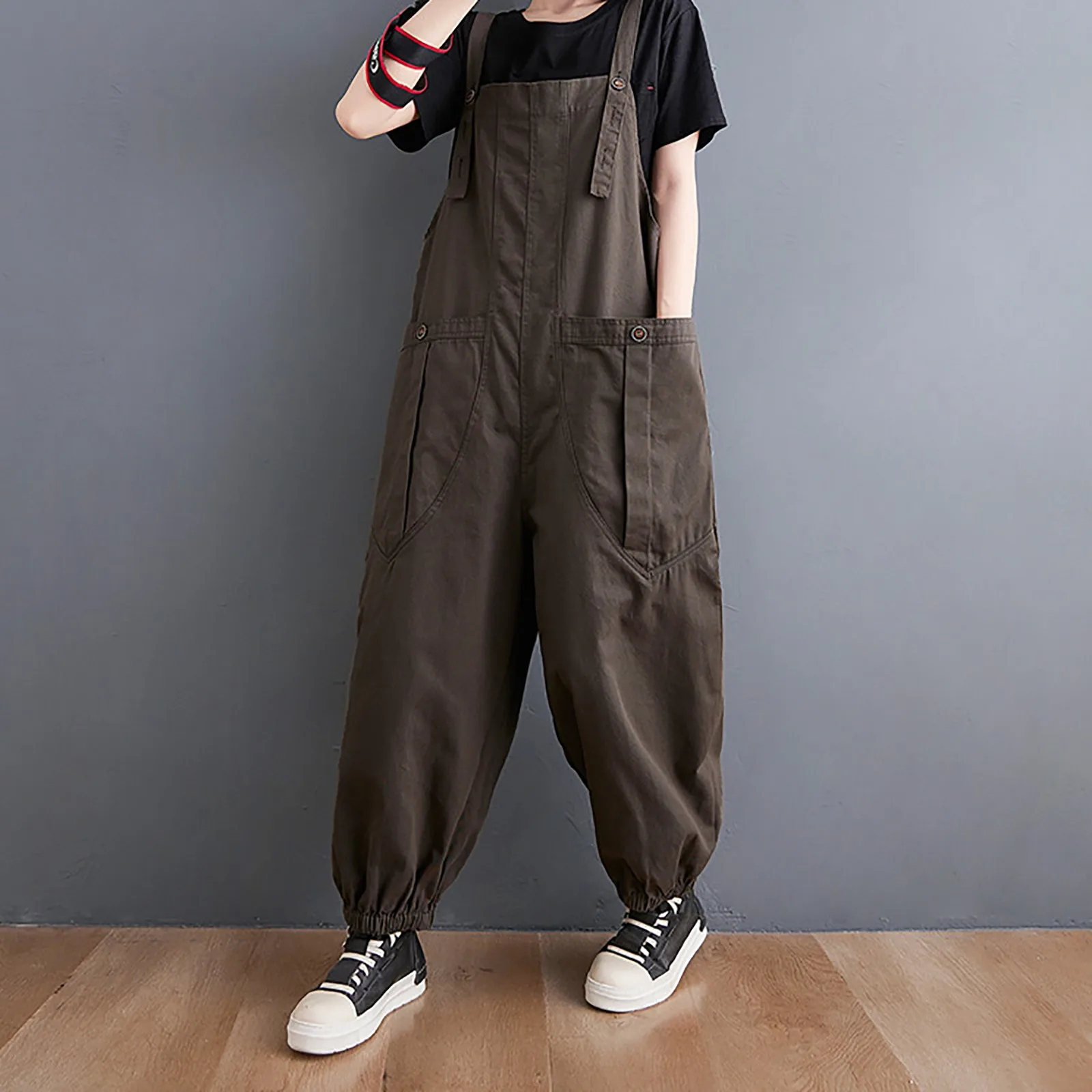 High Waist Wide Leg One Piece Outfits Loose Art All Wear Casual Suspenders Fat Sister Plus Size Rompers Loose Fit Overalls