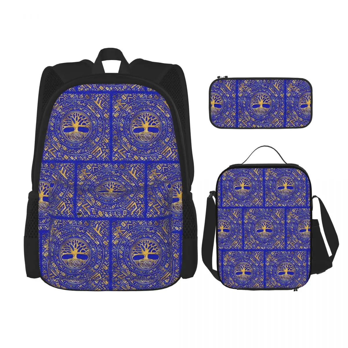 Tree Of Life -Yggdrasil - Lapis Lazuli Backpacks Boys Girls Bookbag School Bags Rucksack Lunch Bag Pen Bag Three-Piece Set