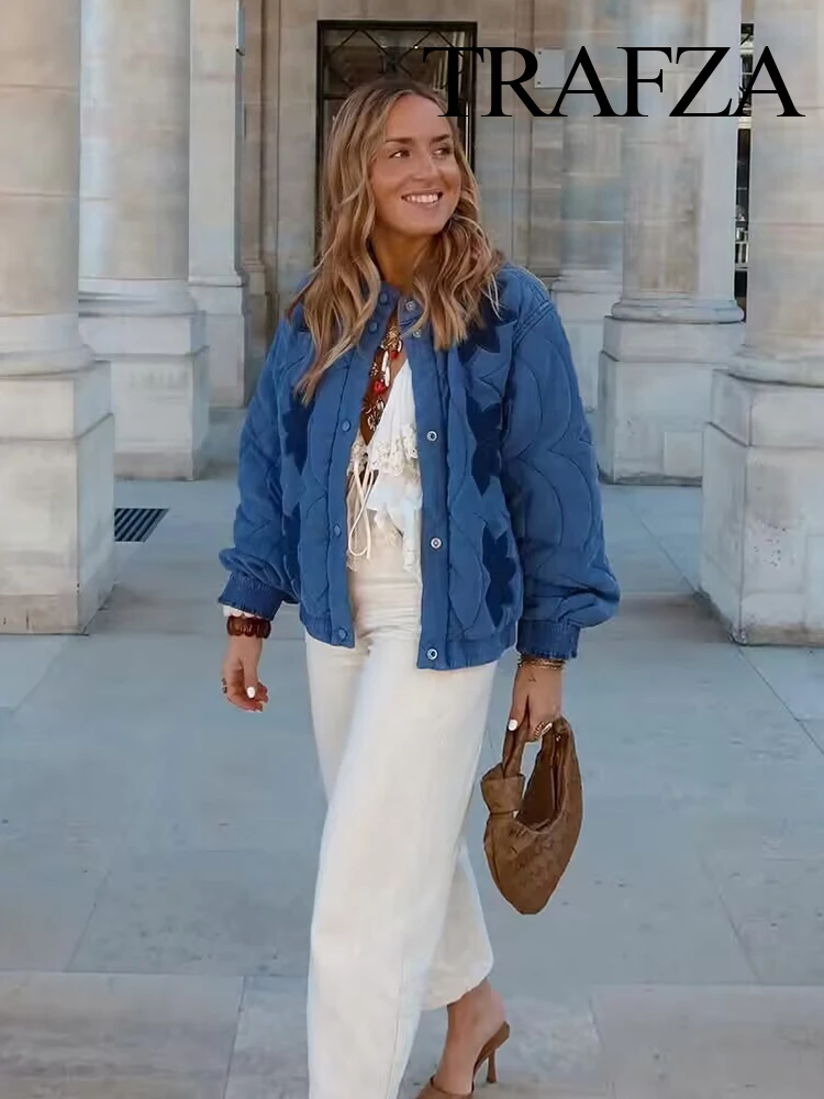 HH Women's Autumn Fashion Warm 5-Color Positioning Quilted Cotton Embroidered Coat Female Covered Button Long Sleeve Jacket