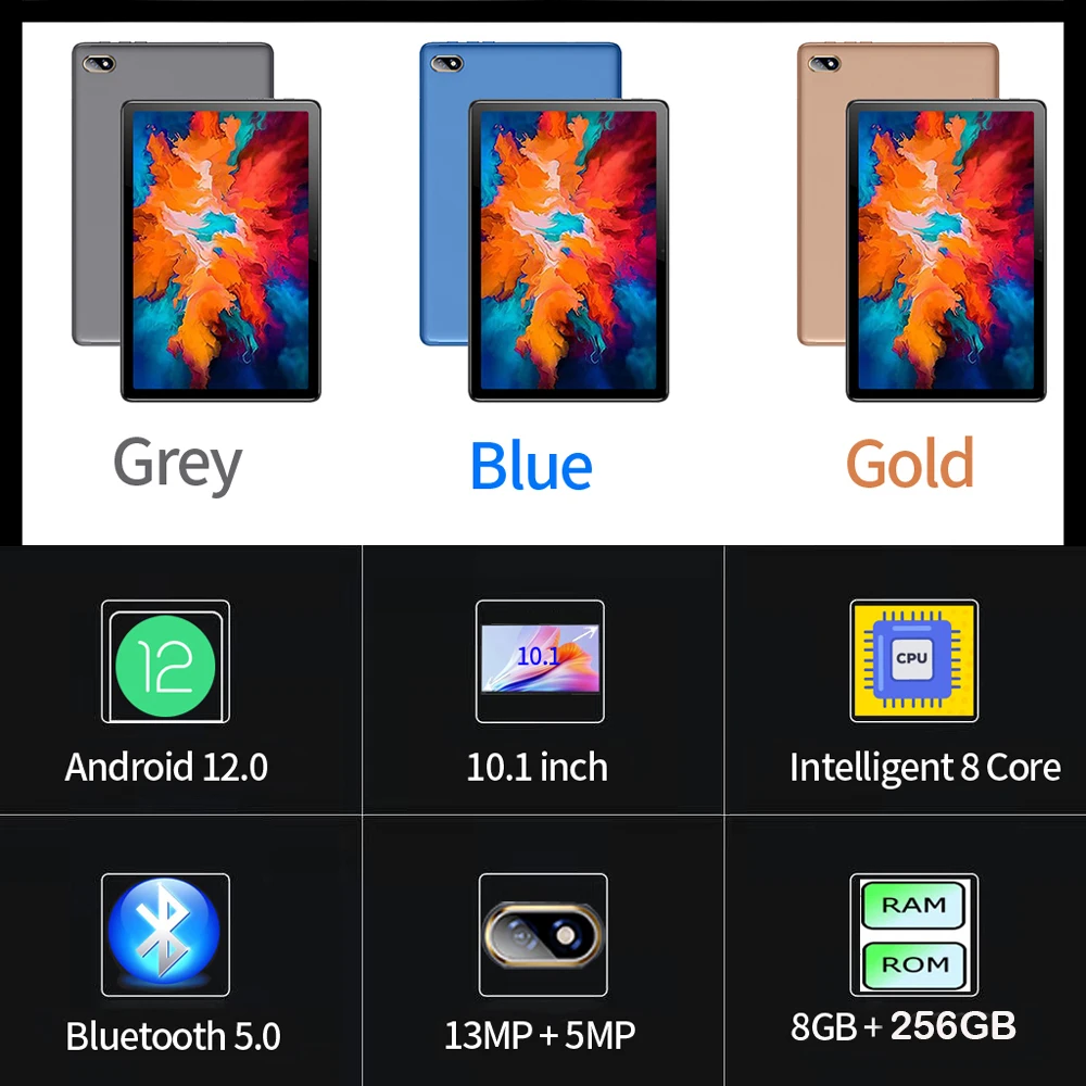 كمبيوتر لوحي 10.1 بوصة 8GB RAM 256GB ROM 4G مكالمة هاتفية 8 Core أندرويد 12 أقراص ثنائي واي فاي النسخة العالمية الكمبيوتر اللوحي الأصلي