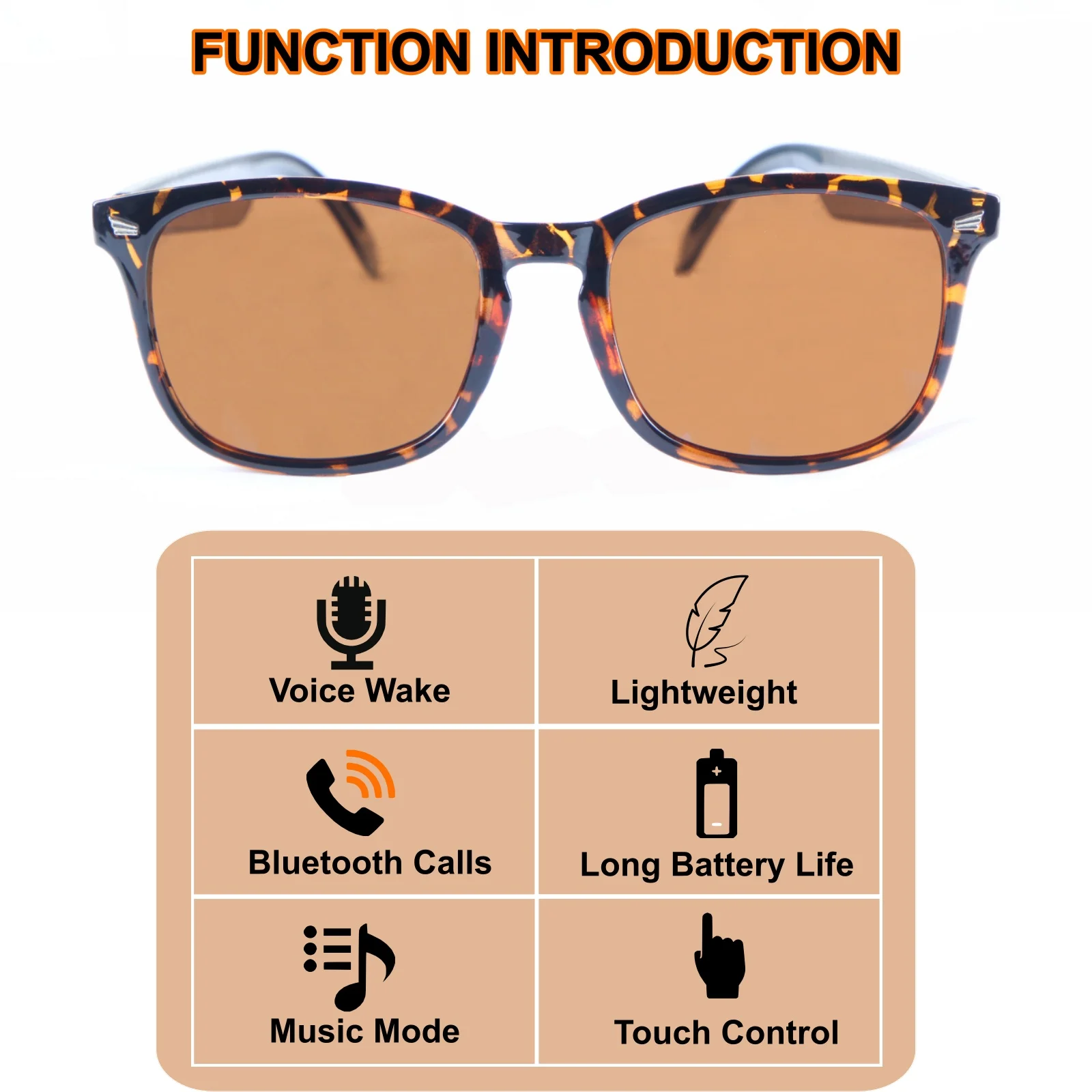 Bluetooth smart sunglasses, touch control, voice wake-up, hands-free calls, music playback, outdoor UV protection