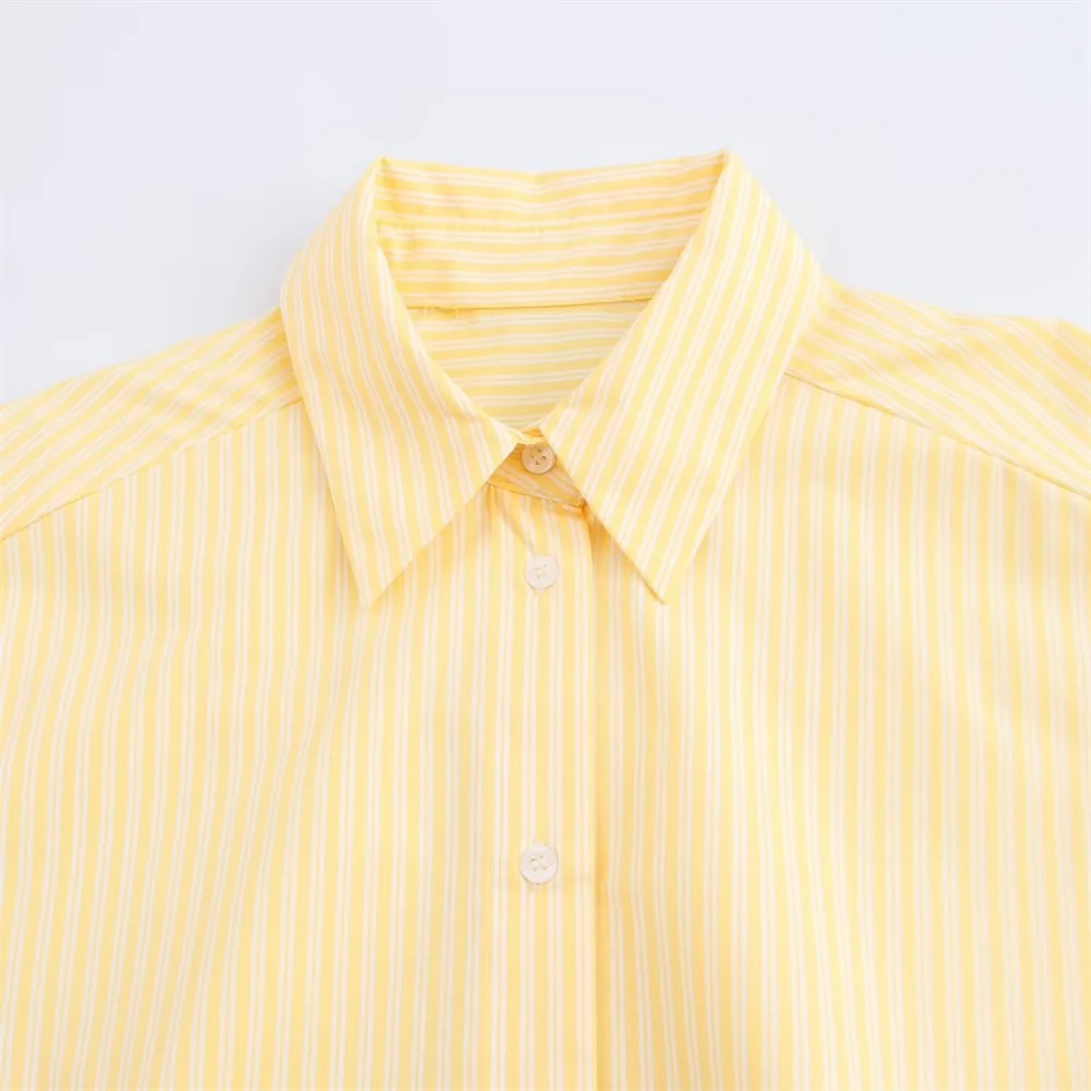 PB&ZA2024 autumn new women\'s clothing temperament commuting slim fit simple casual striped poplin shirt