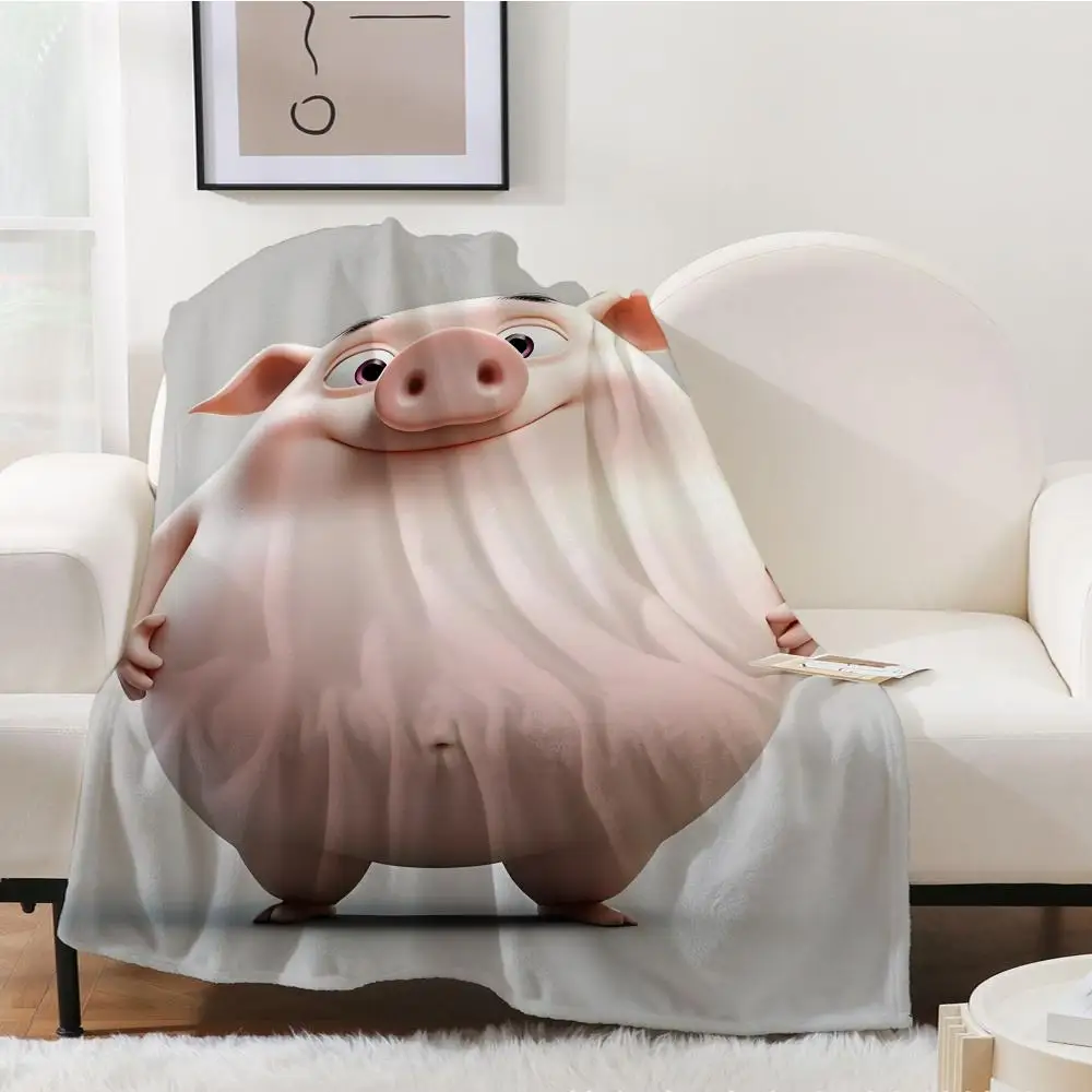 

Happy Fortune Pig Throw Blanket Aesthetic Art Flannel Blanket Portable Home Travel Camping Sofa Picnic Thickening Flannel Blanke