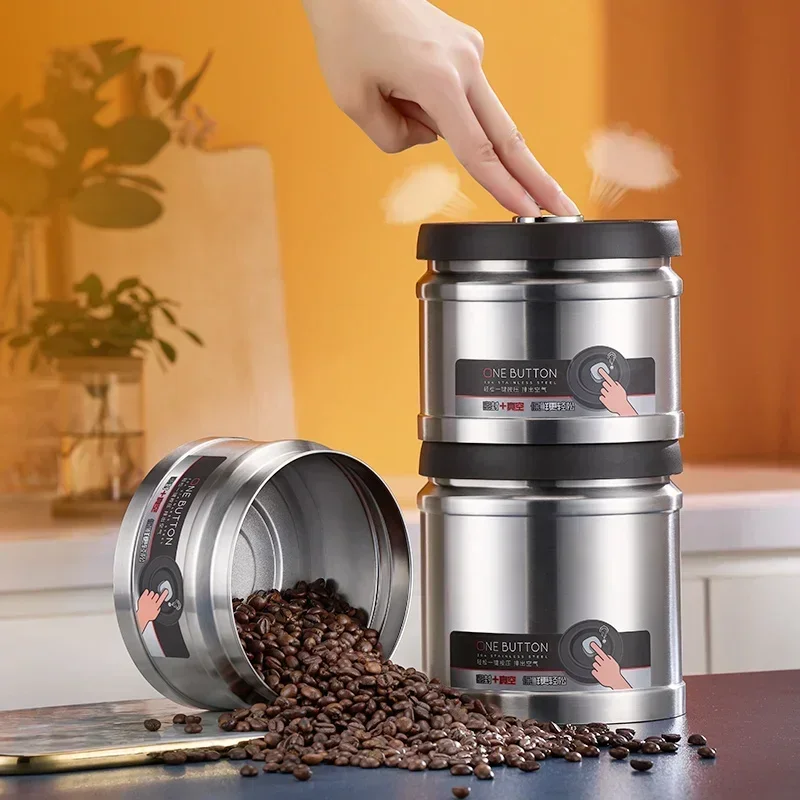 

2025 Vacuum Sealed Jug Coffee Beans Stainless Steel Airtight Container Kitchen Food Grains Candy Keep Fresh Storage Jar Sealed