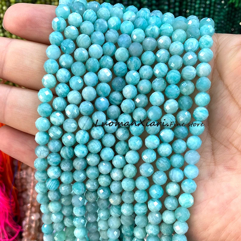 6MM Natural Gem Stone Faceted Aquamarine Amethyst Garnet Loose Round Spacer Beads for Jewelry Making Diy Bracelets Accessories