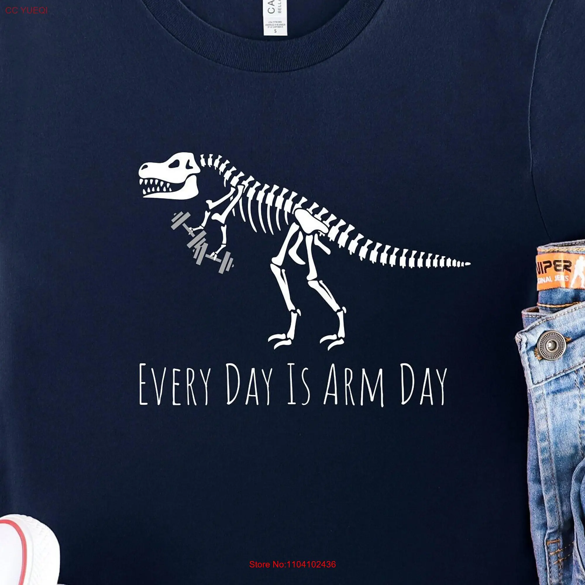 Funny Dinosaur T Shirt Humorous Rex Tyrannosaurus Skeleton Fun Gym Lifting Arm Day Birthday  long or short sleeves