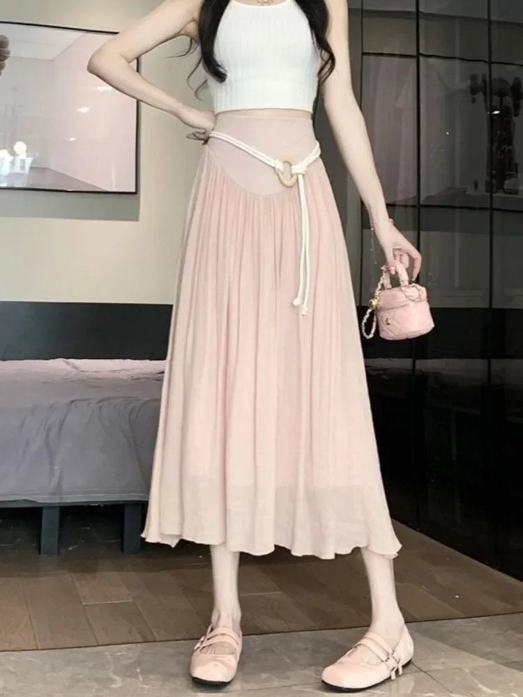 Spódnice plisowane damskie ze sznurkami Spódnica damska plisowana Lato 2025 Luksusowa Elegancka Stylowa Linia A V Vintage Odzież Wyprzedaż Y2k