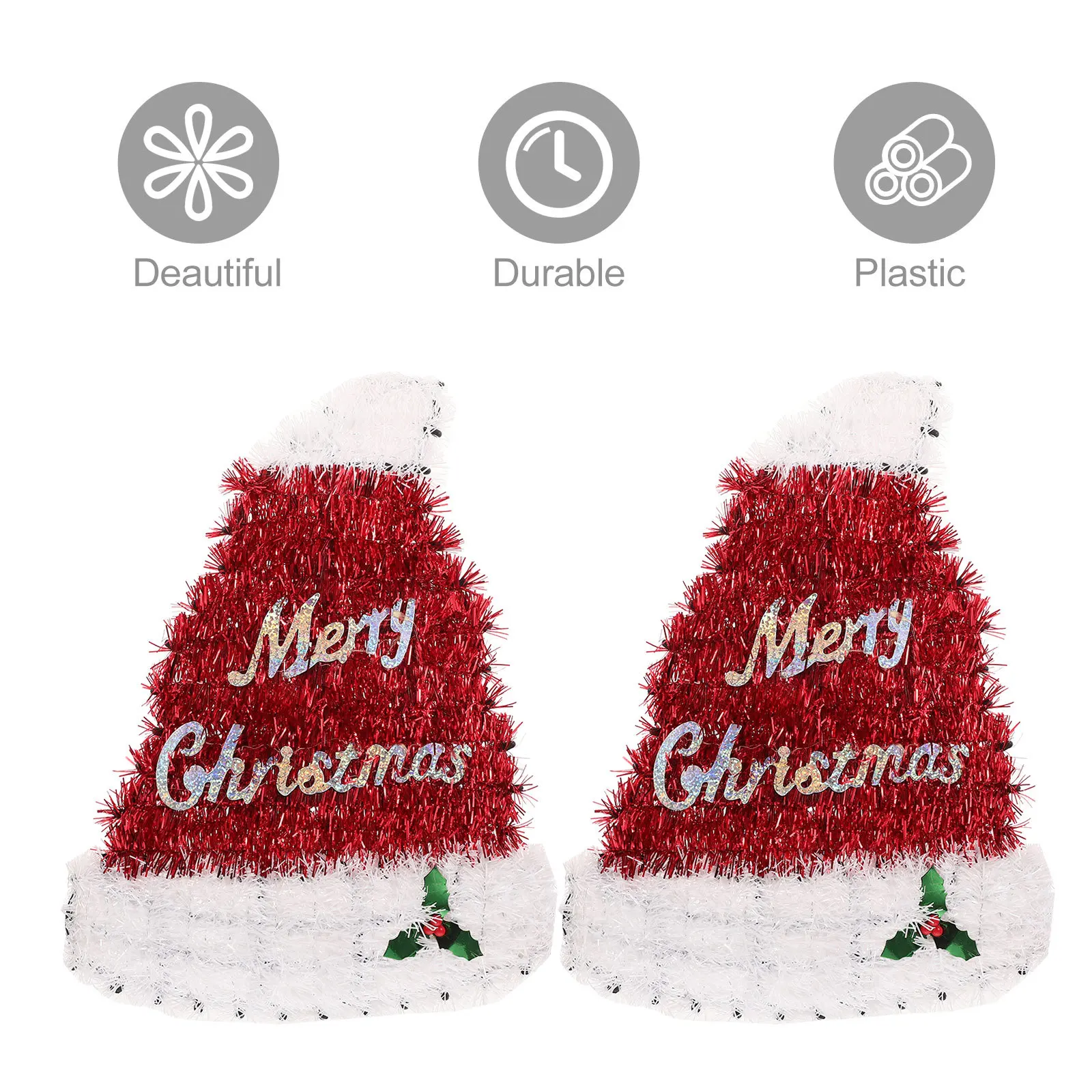 

2Pcs Fringed Christmas Santa Hat Pendants Hanging Ornaments Xmas Tree Decorations Xmas Party Supplies Holiday Decorative