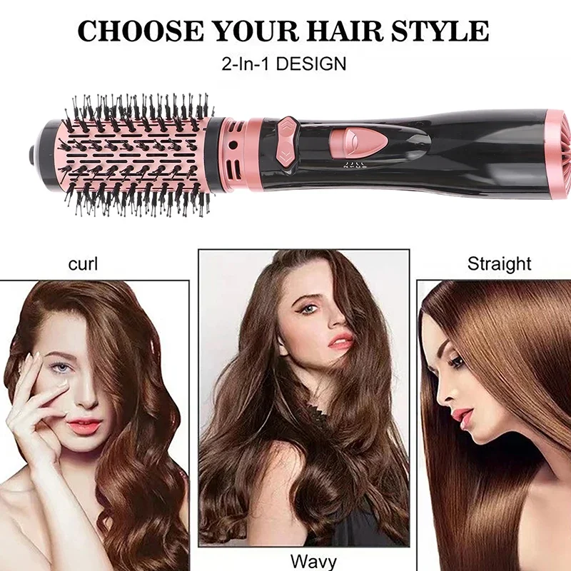 

Hair Dryer Brush 2 In 1 Hot Air Spin Brush Curling Straightening Styling Auto-Rotating Ionic Round Blow Hair Dryer Volumizer