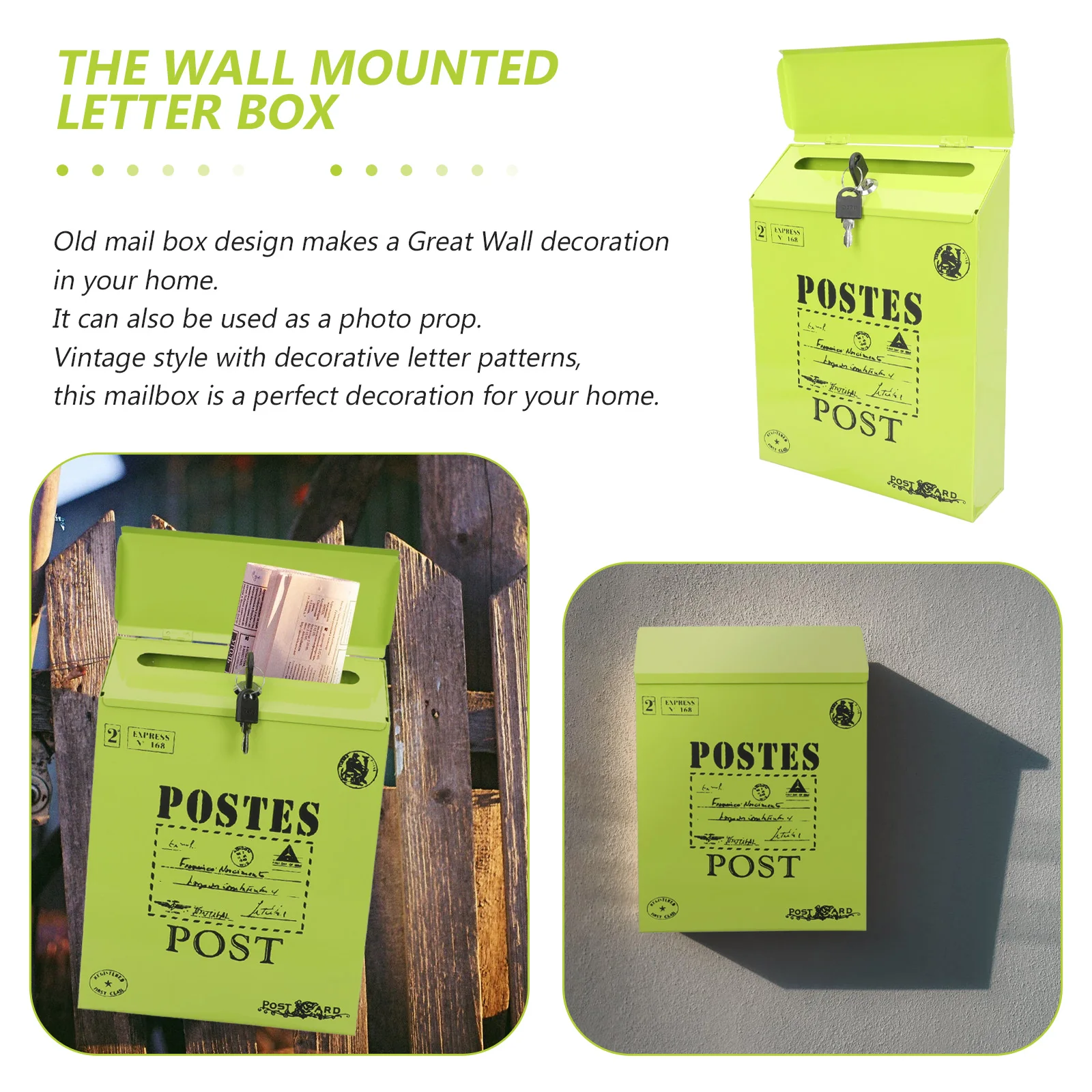 American Style European Mailbox Office Wall Mounted Locking Iron Boxes with Key