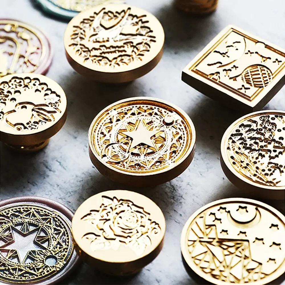 ไอคอนผีเสื้อ WAX Seal แสตมป์เปลี่ยนหัวโลหะโบราณ Star Sky รูปแบบซีล WAX Seals หัวดอกไม้ Retro