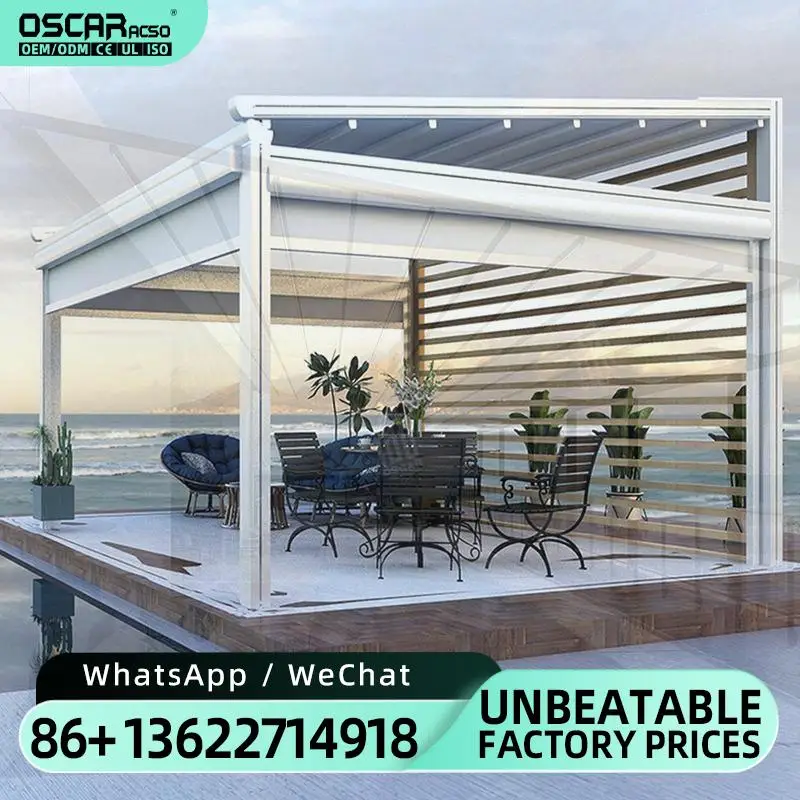 Wall Mounted Opening Louvered Roof Sliding Door Outdoor Aluminium Pergola with Sunroom Function Bioclimatic Design for Backyard
