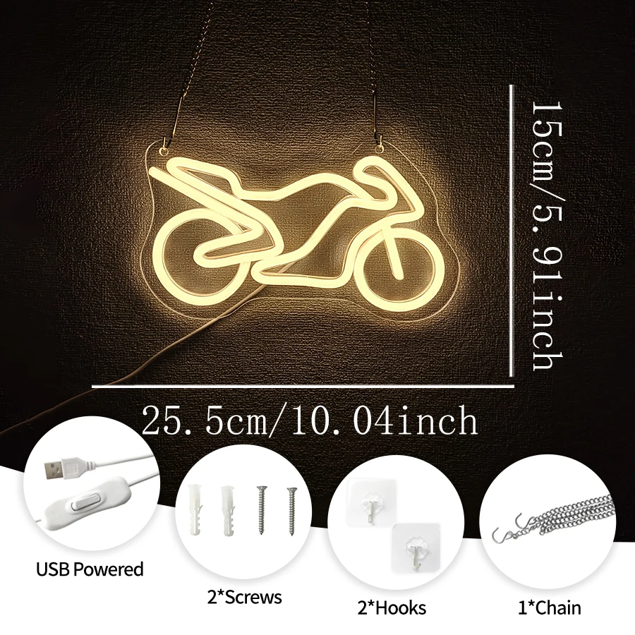 Motorcycle Neon Sign LED Light Up Garage Decor Vintage Racing Man Cave Wall Art Sport Motocross Fathers Day Neon Signs Decor