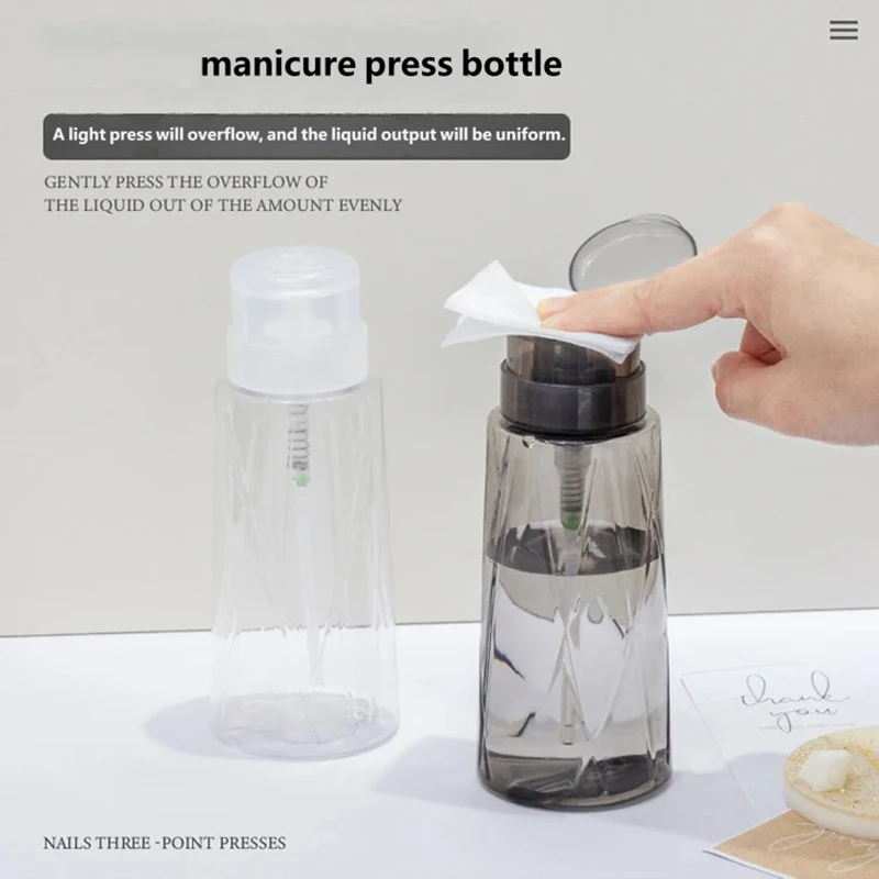 1P Press Pump Bottle Empty Refillable Plastic Dispenser Bottle For Nail Polish Remover Alcohol Cleanser Liquid Storage Container